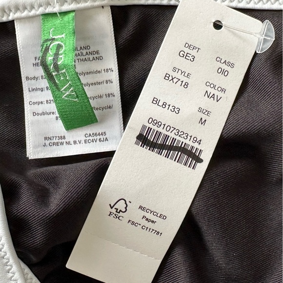 NEW J. CREW String bikini top with contrast trim Black & white size Medium - Picture 6 of 7